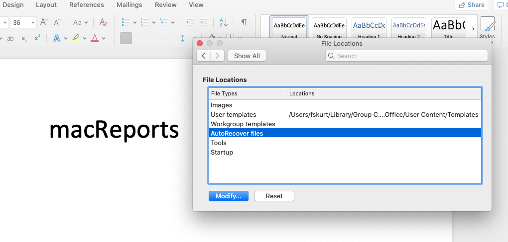 where does word 2016 for mac save autorecover files?